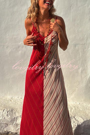 Fashionable Splicing V-neck Suspenders Loose Maxi Dress