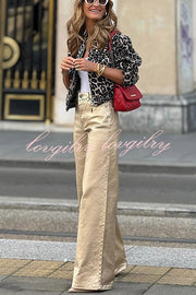 Dashing Darling Metallic Fabric High Waist Pocketed Wide Leg Pants