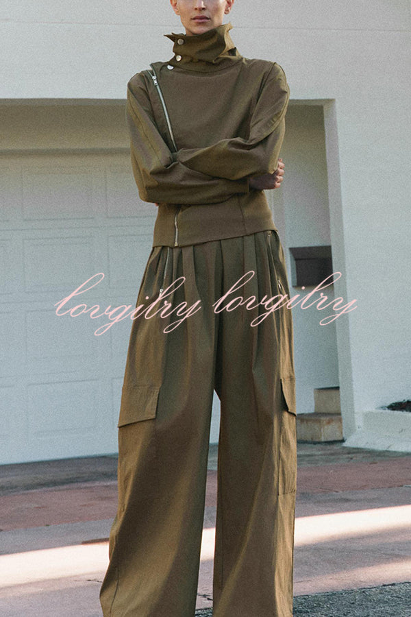 Fashionable Elastic Waist Workwear Wide-leg Pants