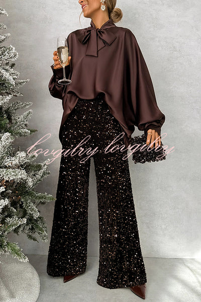 Chic and Merry Velvet Sequin High Rise Elastic Waist Flare Pants