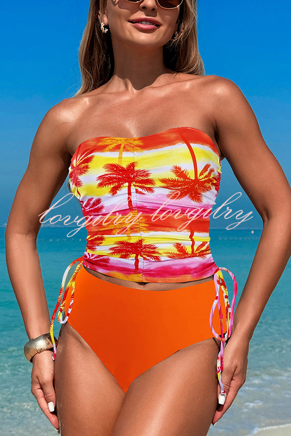 Unique Print High Waist Tie-Stretch Two-Piece Bikini Swimsuit