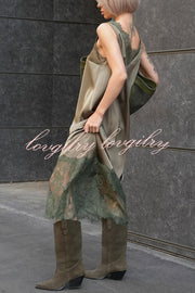Luxury Winter Satin Lace Trim V-neck Sleeveless H-line Maxi Dress
