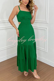 Solid Color Sleeveless Pleated Back Waist-baring Maxi Dress