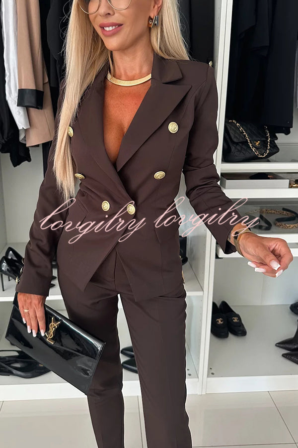 Feeling of Confidence Metal Button Long Sleeve Lapel Blazer