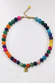 Simple Colorful Agate Bear Pendant Necklace