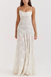 Romantic Vintage Feel Jacquard Fabric Back Lace-up Slip Floaty Maxi Dress