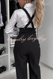 Modern Charm Zipper High Rise Button Cross Straps Pocket Wide Leg Pants