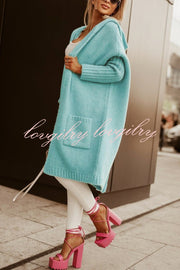 Fashionable Hooded Loose Long Letter Knitted Jacket