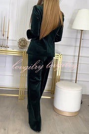 Guest of Honor Velvet Metal Button Lapel Blazer and Elastic Waist Pocketed Loose Pants Set