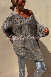 Autumn Brunch Knit Striped Colorblock Loose Pullover Sweater