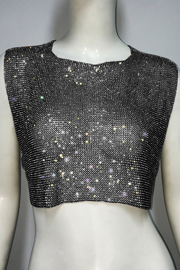 Sexy Metallic Rhinestone Backless Chain Vest