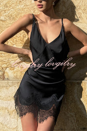 Sexy Lace Paneled V-neck Halter Back Mini Dress