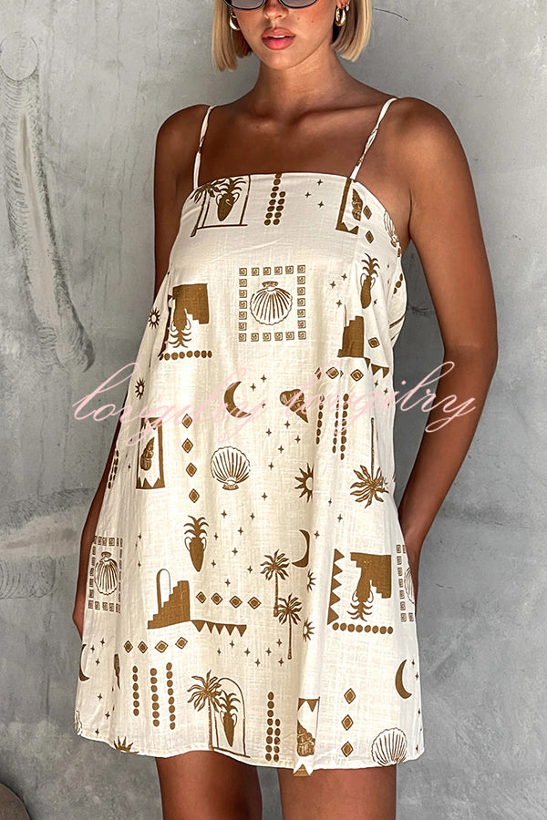 Fashionable Graffiti Printed Halter Backless Loose Mini Dress