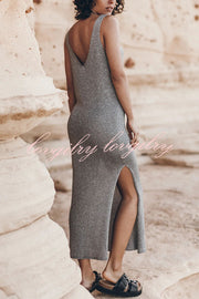 Vacation Breeze Knit Slit Loose Tank Midi Dress