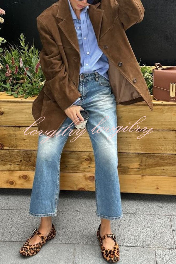 Vintage Lapel Long Sleeve Buttoned Loose Jacket