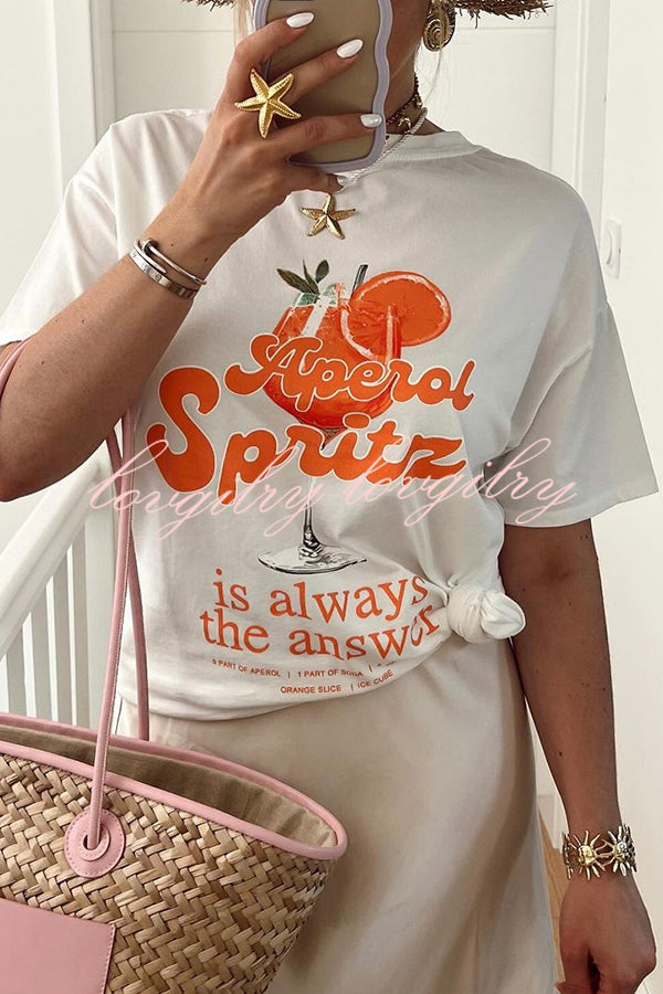 Summer Drink Printed Round Neck Short-sleeved Loose T-shirt