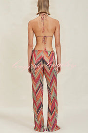 Gypsy Girl Triangle Pattern Beaded Tie-up Waist Stretch Loose Pants