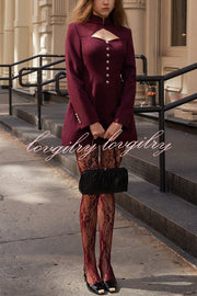 Elegant Long-sleeved Hollowed-out Button-down Slim-fit Mini Dress