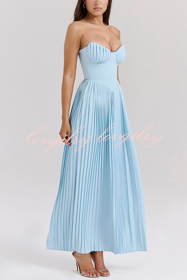 Romantic and Elegant Pleated Strapless Maxi Dress