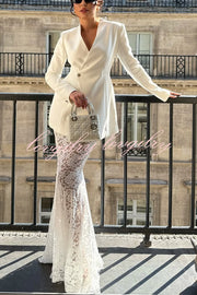 Poetic Muse Stand V-neck Rhinestone Button Up Long Sleeve Blazer