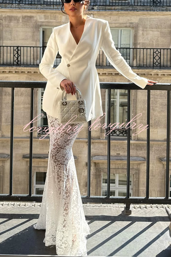 Poetic Muse Stand V-neck Rhinestone Button Up Long Sleeve Blazer