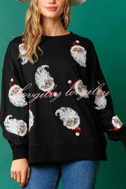 Santa Honey Sequin Christmas Pattern Loose Sweatshirt