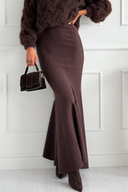 Caitlin Knit Stretch Fabric High Waist Fishtail Casual Maxi Skirt