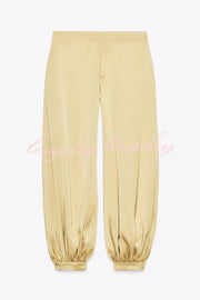 Satin Solid Pocket Loose Casual Pants