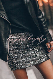 Best Item Sequin Side Ruched Elastic Waist Stretch Mini Skirt