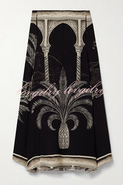 Satin Botanical Print Sleeveless Lounge Top and Midi Skirt Set