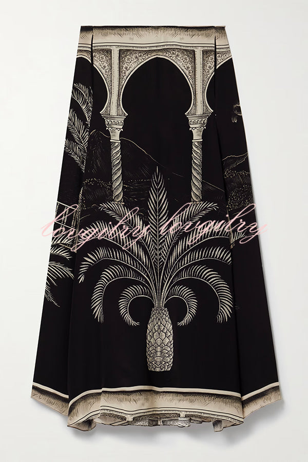Satin Botanical Print Sleeveless Lounge Top and Midi Skirt Set
