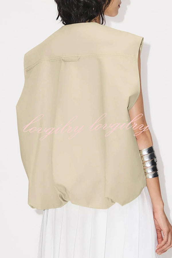 Fashion Zipper Sleeveless Pocket Loose Vest Jacket