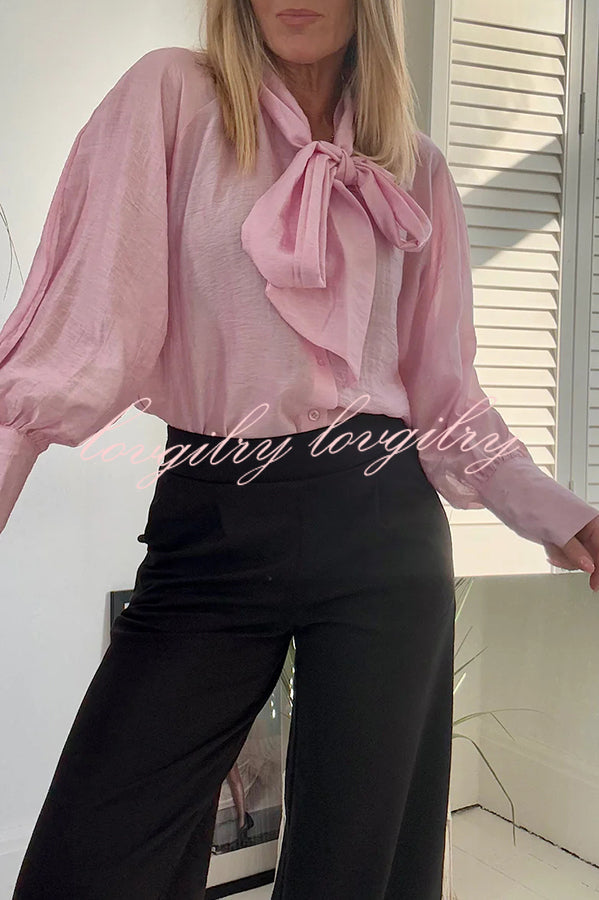 Elegant Temperament Tencel  Blend Bow Neck Loose Blouse