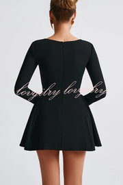 Paris Dream Sweetheart Knotted Neck Long Sleeve Stretch Mini Dress