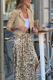Unique Print High-Waisted Casual Slit Maxi Skirt