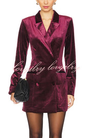 Holiday Soiree Solid Color Velvet Lapel Long Sleeve Blazer Mini Dress