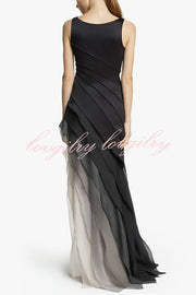 Elegant and Mysterious Tulle Gradient Cascading Design Gown Maxi Dress