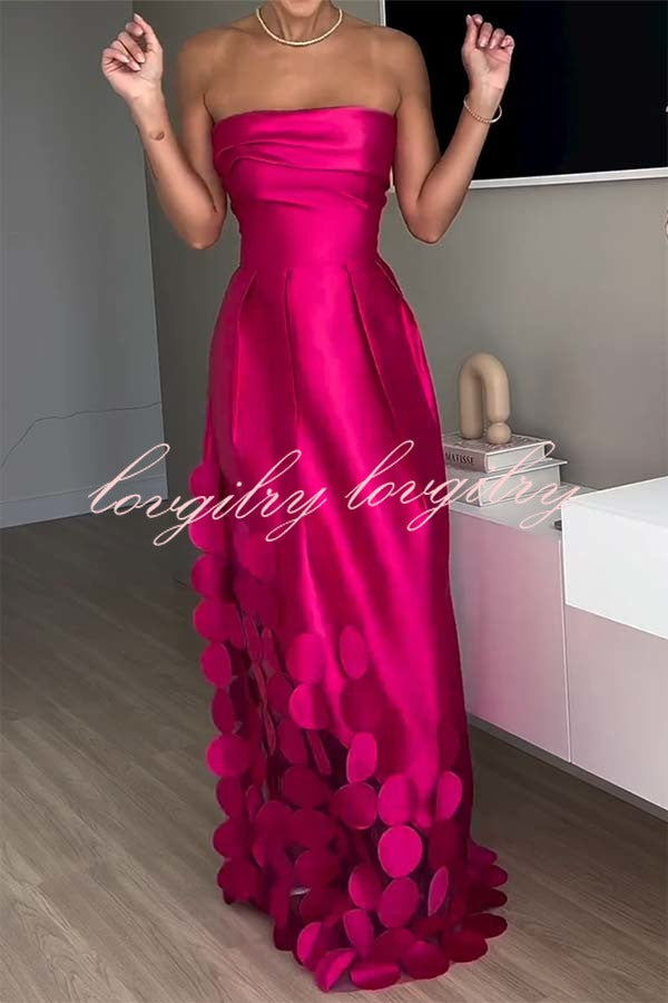 Luxurious Poise Satin Spliced mesh Polka-dot Fabric Off Shoulder Formal Maxi Dress