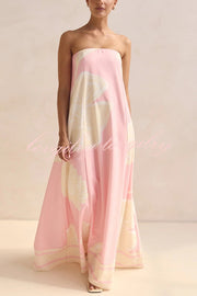 Unique Print Sexy Tube Top Back Zipper Loose Maxi Dress