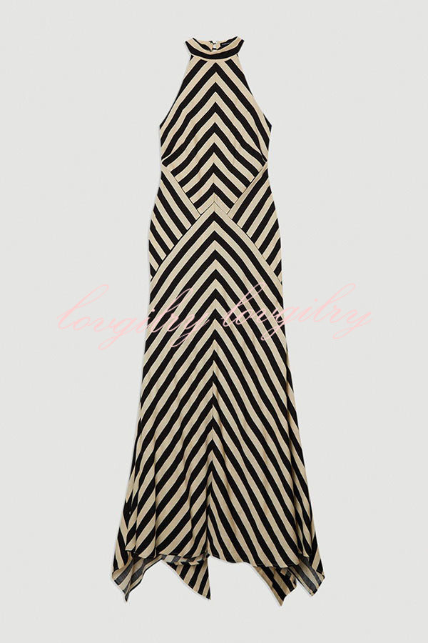 Modern Perfection Geometric Stripes Print Open Back Irregular Hem Maxi Dress