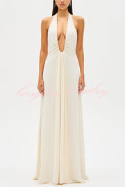 Sexy Silhouette Deep U-neck Halter Waterfall Sash Drape Maxi Dress