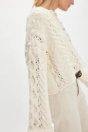 Solid Color Loose-fitting Openwork Long-sleeved Knit Sweater