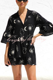 Shelby Unique Print Bell Sleeve Smock Style Tiered Shirt Mini Dress