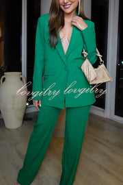 Mojito Muse Single Button Lapel Blazer and Elastic Waist Pocketed Wide Leg Pants Set