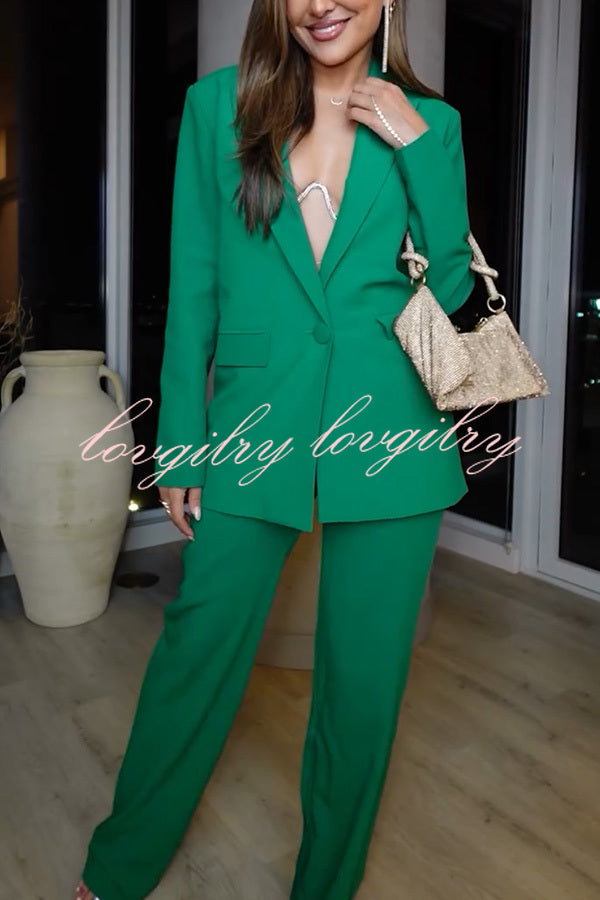 Mojito Muse Single Button Lapel Blazer and Elastic Waist Pocketed Wide Leg Pants Set