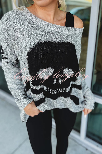 Toxic Ways Knit Skull Pattern Relaxed Sweater