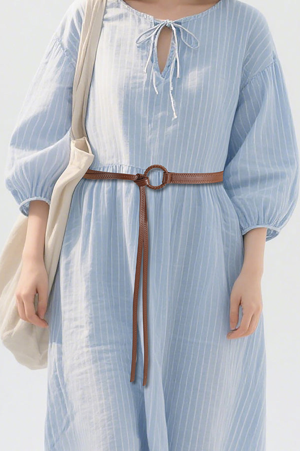 Vintage Silk Scarf Leather Thin Belt