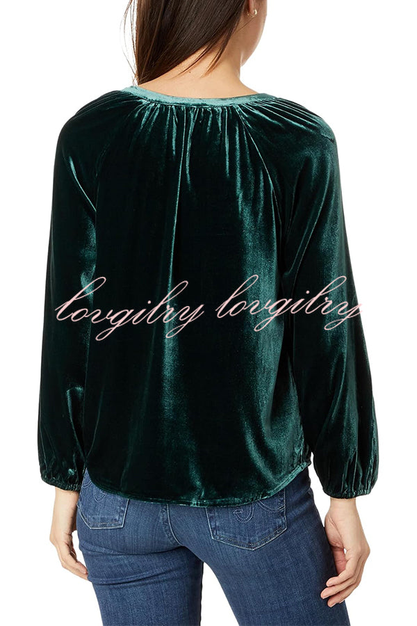 Solid Color Velvet V-neck Long-sleeved Shirt