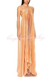 Luxurious Atmosphere Satin Halter Neck Backless A-line Gown Maxi Dress