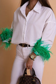 Fashionable Feather Long-sleeved Casual Loose Shirt